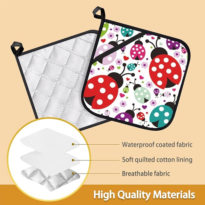Ladybug Flower Pot Holder Set of 2, Heat Resistant Potholders Oven Hot Pads - Image 3