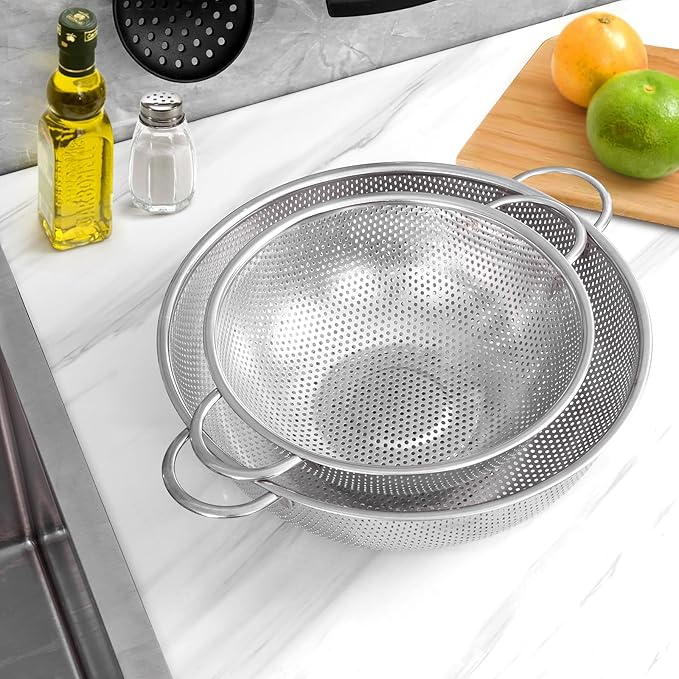 E-far Stainless Steel Colander, 3-Quart Micro-Perforated Metal Colander Strainer - Image 7