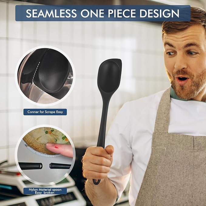 HOTEC Heat Resistant Silicone Cooking Spoon Spatula, Large Kitchen Solid and - Image 4