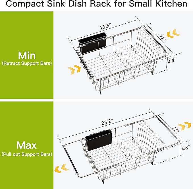 JASIWAY Dish Drying Rack in Sink, Expandable Stainless Steel Dish Drainers - Image 4