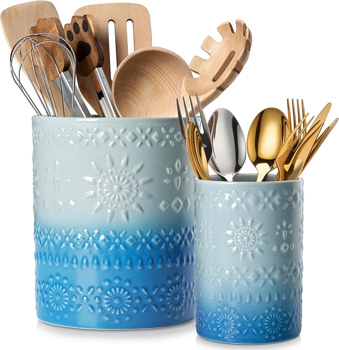 LOVECASA Utensil Holder, 7.2"+5.4" Ceramic Utensil Holder by LOVECASA