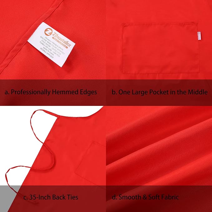 Red Apron for Women with Pockets | Lightweight and Adjustable Mens Kitchen Apron - Image 4