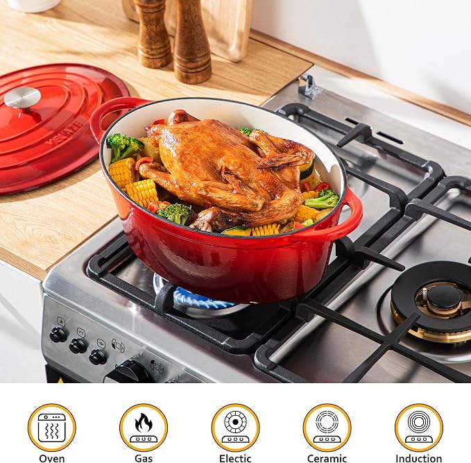 Velaze 7.5 QT Enameled Oval Dutch Oven Pot - Image 2