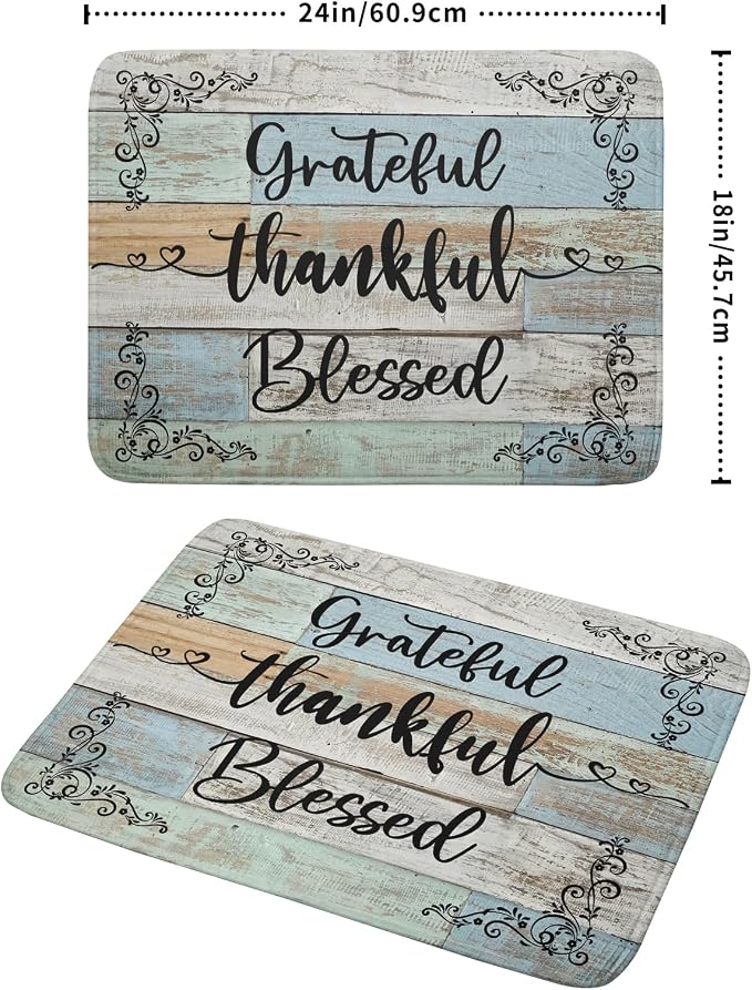 Rustic Wood Dish Drying Mat 18x24 Inch Grateful Thankful Blessed Kitchen - Image 2