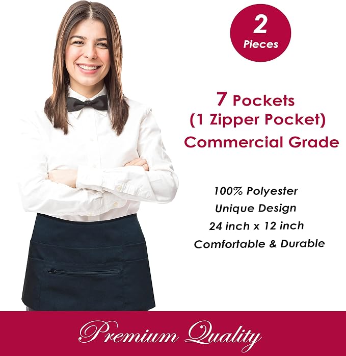 7 Pockets Server Aprons with Zipper Pocket - Image 6