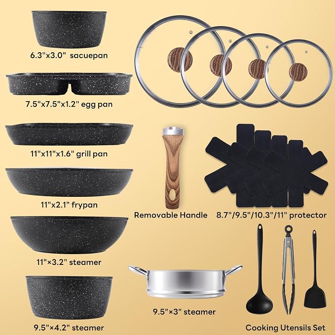 NEWBULIG 17-Piece Nonstick Cookware Set, Non-Toxic Pots and Pans - Image 2