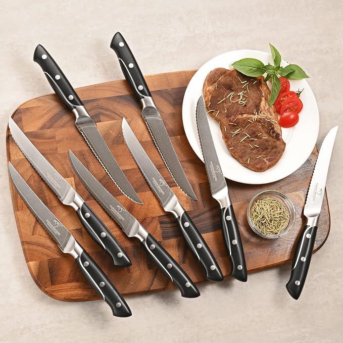 18 Pieces Damascus Kitchen Knife Set, 8 Piece Steak Knives, Non-slip ABS - Image 6