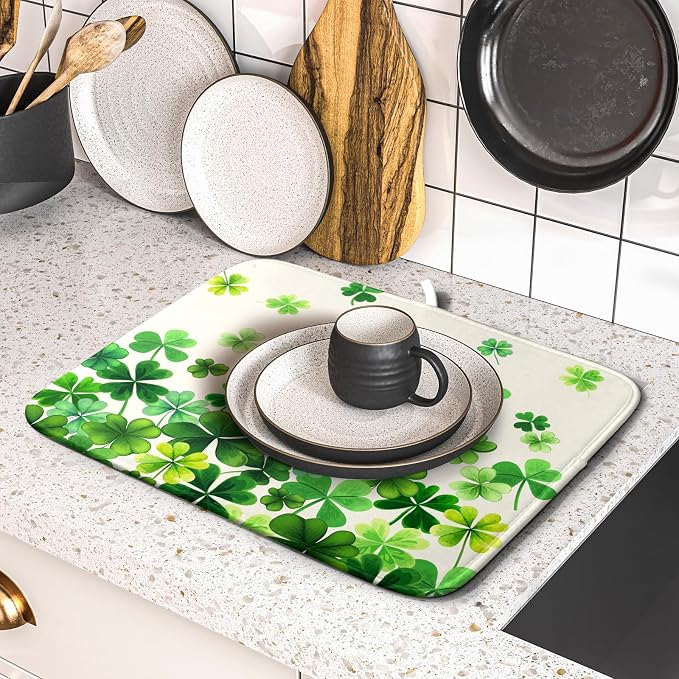 Spring Sage Green Shamrocks Drying Mat 16x18 Inch St. Patrick's Day Irish - Image 5