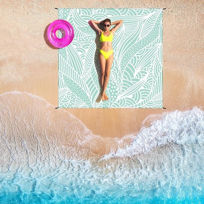 WIWIGO Beach Blanket Waterproof Sandproof Beach Mat 79" X 83"/10'x9'for 2-8 - Image 6