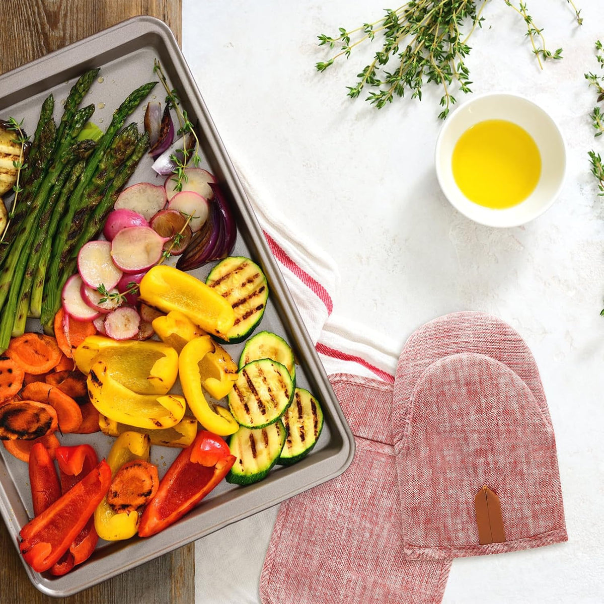 4Pcs Heat Resistant Oven Mitts & Potholders (Up to 500°F), Flexible