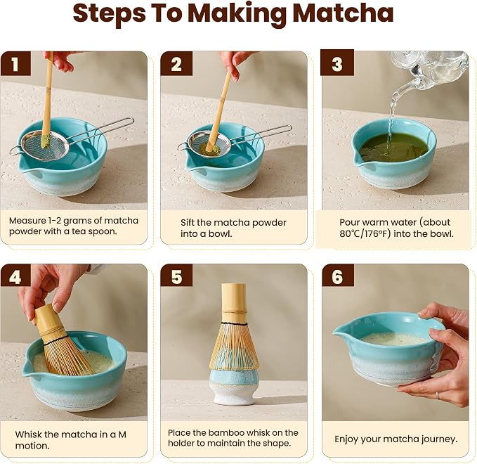 Matcha Whisk Set, Ceramic Matcha Kit Desert Style, Matcha Whisk and Bowl - Image 6
