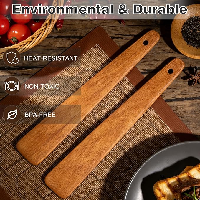 2PCS Teak Wooden Spatula for Cooking, 12 Inch Wood Spatula Turner & Egg Flipper - Image 6