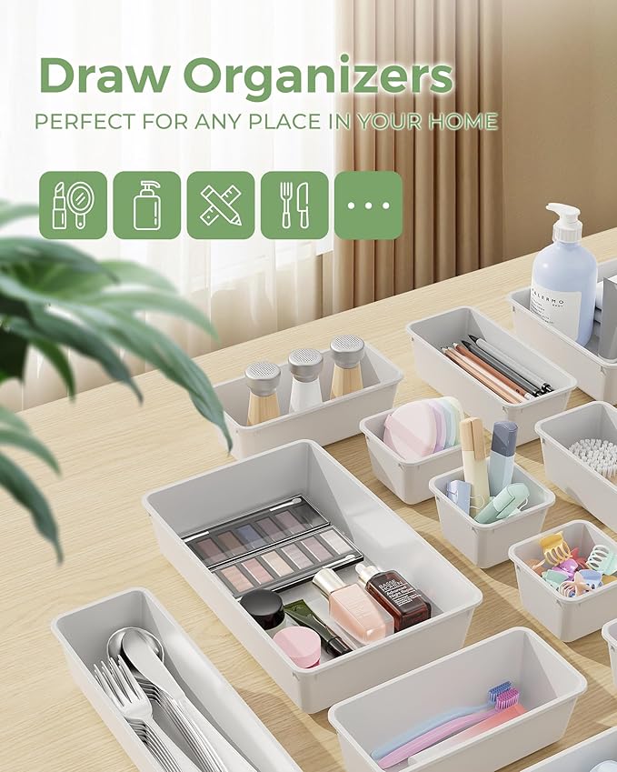 BiuLeon 25 PCS Plastic Drawer Organizers Set, 4-Sizes Vanity and Makeup - Image 3