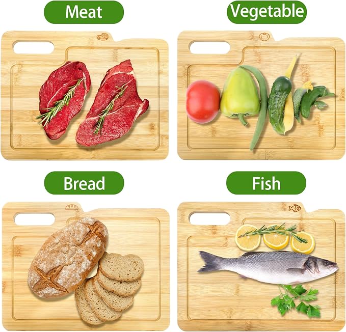 ZENFUN 4 Pack 12.5"L x 9.8"W Bamboo Cutting Boards - Image 5