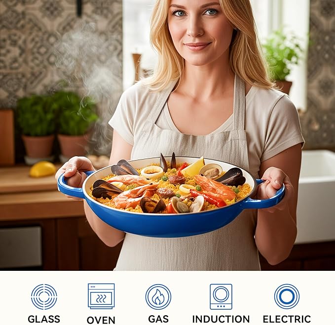 3 Quart Enameled Cast Iron Braiser, Non Stick Enameled Cast Iron Skillet - Image 3