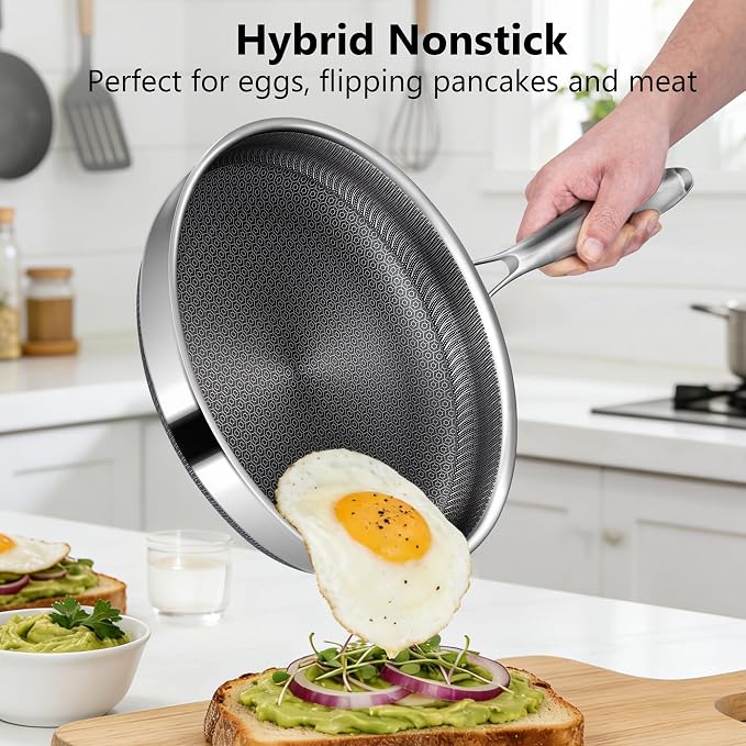 Non Stick Frying Pans, 12-inch Hybrid Frying Pans Nonstick Stainless Steel - Image 4