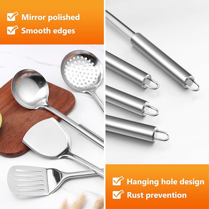 E-far Stainless Steel Cooking Utensils, 4-Piece Heat Resistant Kitchen Utensils - Image 7