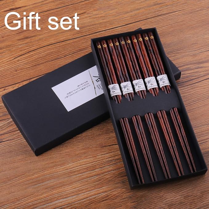 GLAMFIELDS Reusable Chopsticks Japanese Natural Wooden Classic Style 5 Pairs - Image 7