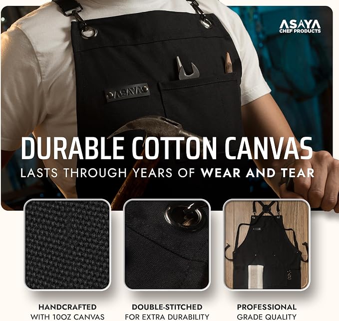 Asaya Chef and BBQ Apron with Bottle Opener and Hand Towel - 10oz Cotton Canvas - Image 3