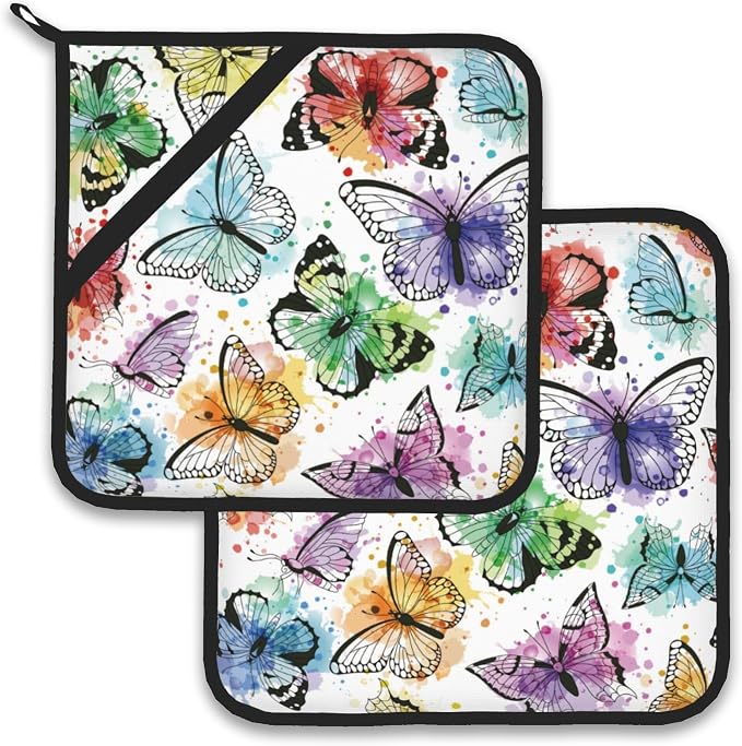 Butterfly Color Pot Holder Set of 2, Heat Resistant Potholders Oven Hot Pads by Larkverk