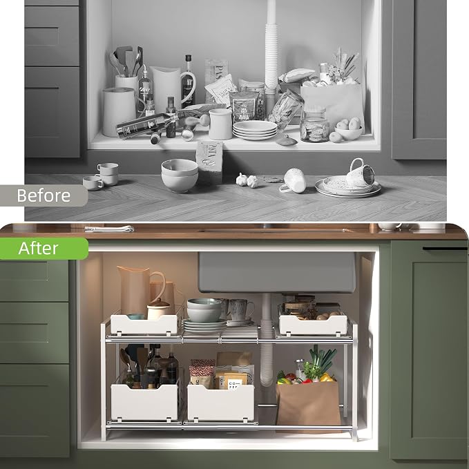 NETEL NETELAdjustable Under Sink Organizers and Storage, 2 Tier Expandable Pull - Image 7
