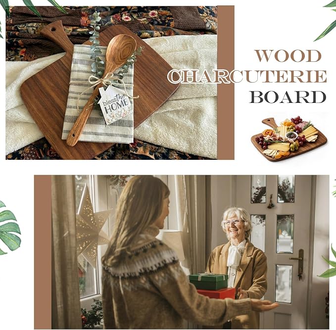 Nuenen Wood Cutting Board with Handle 12x11x0.47 Inch Acacia Bamboo Wooden - Image 6