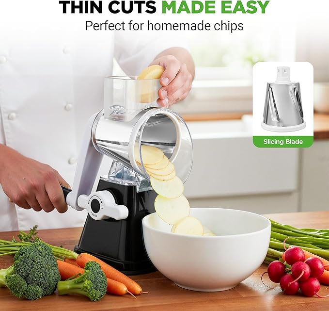Nutrichef 3 in 1 Cheese Grater & Shredder | Strong Suction Base, Rotary Handle - Image 6