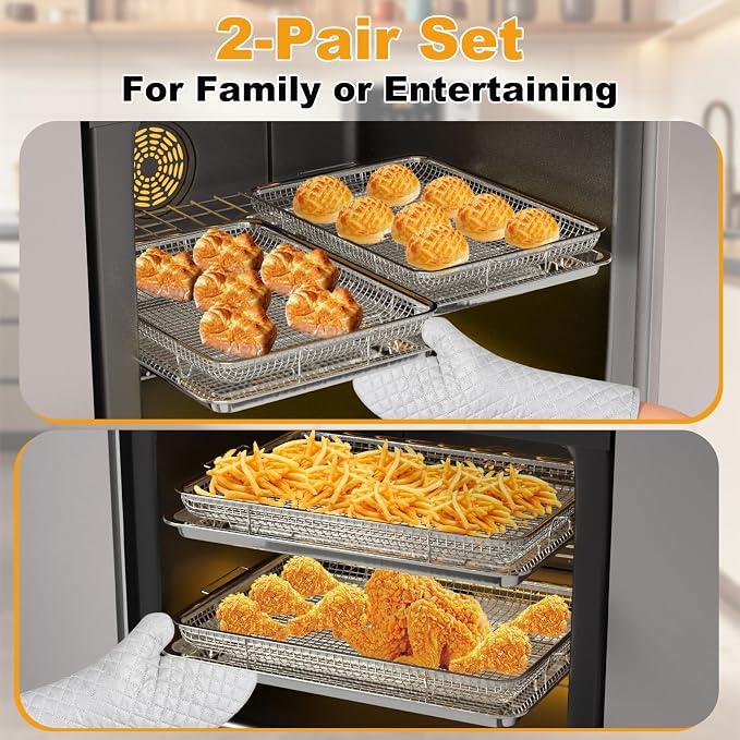Air Fryer Basket for Oven 12.8"x9.6", 2 Pack Large Air Fryer Basket and Tray - Image 4