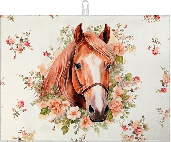 Horse Flower Dish Drying Mat for Kitchen Counter Drying Pad Absorbent by MOUNTANLLY