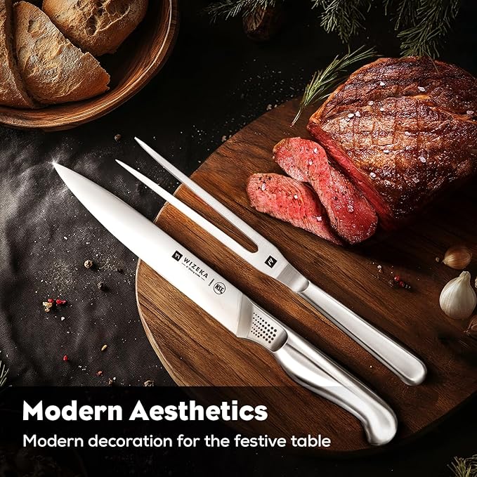 WIZEKA 8-inch Turkey Carving Knife Set 2 PCS, Stainless Steel Carving Knife and - Image 4