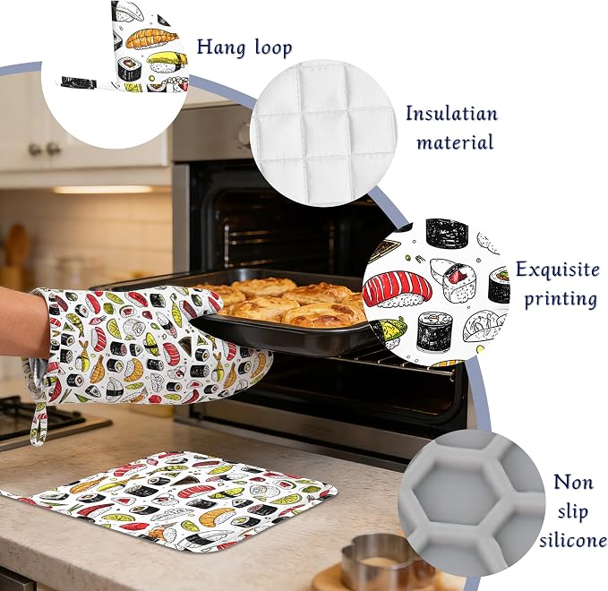 Japanese Kawaii Sushi Potholders & Oven Mitts Sets Cute Sushi Roll Silicone - Image 4