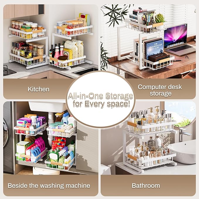 ADBIU Under Sink Organizer 2 Pack, Adjustable Height Under Cabinet Storage - Image 3
