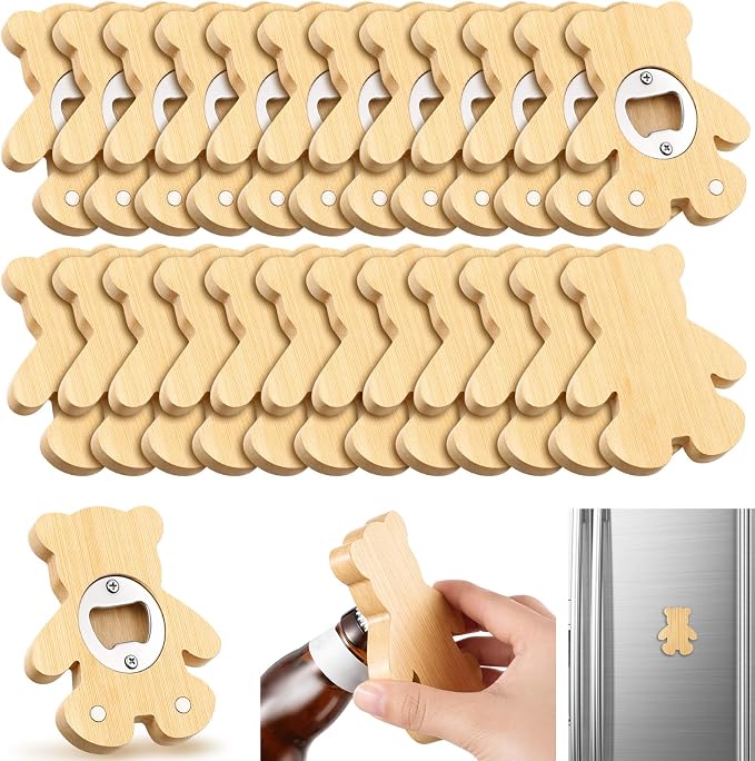 Vesici 24 Pcs Magnetic Bottle Opener 2.5" DIY Bamboo Bear Shape Baby Shower by Vesici