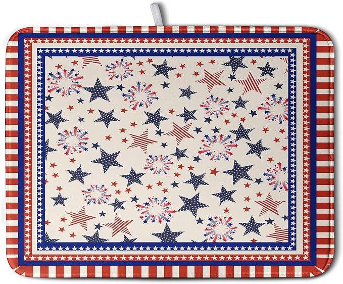 Happy 4th of July Patriotic Dish Drying Mat 16 x 18 Inch US Independence Day by Kwlegh
