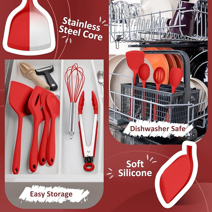 Silicone Cooking Utensils Set of 10, Kitchen Utensils Set - Image 4