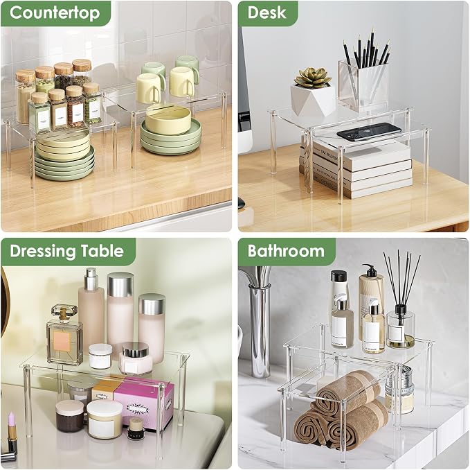 Delamu Clear Kitchen Cabinet Organizer, Stackable Cabinet Shelf - Image 8