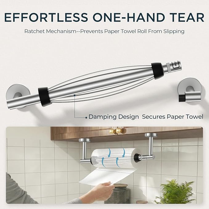 FORIOUS Paper Towel Holder Under Cabinet, SUS304 Wall Mounted Commercial Paper - Image 3