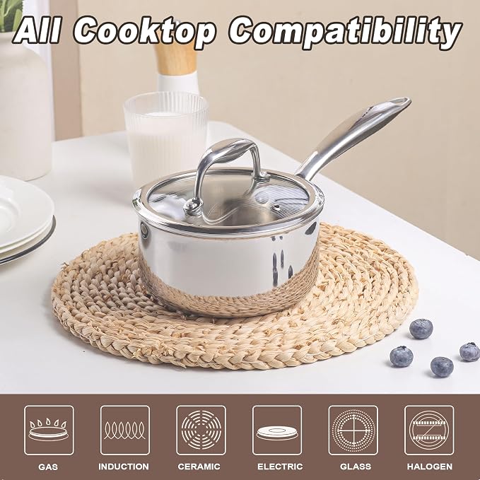1-Quart Saucepan with Lid, Tri-Ply Stainless Steel Pot with Stay-Cool Handle & - Image 3