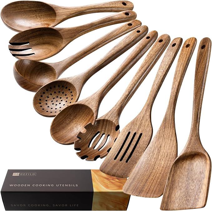 Wooden Spoons for Cooking, Nonstick Cooking Utensil Set by HEFILD