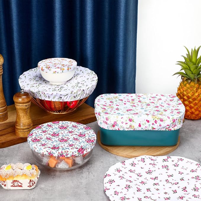 Patelai 10 Pcs Bowl Covers Reusable in 5 Size Stretch Cloth Fabric Elastic Food - Image 4