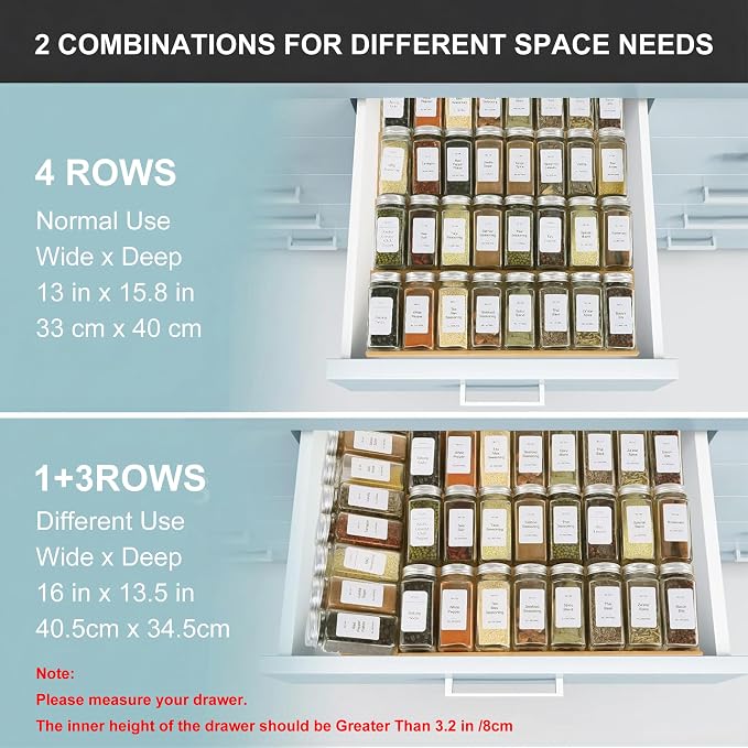 Spice Drawer Organizer with 28 Spice Jars and 216 Labels, Non-slip Rubber - Image 7