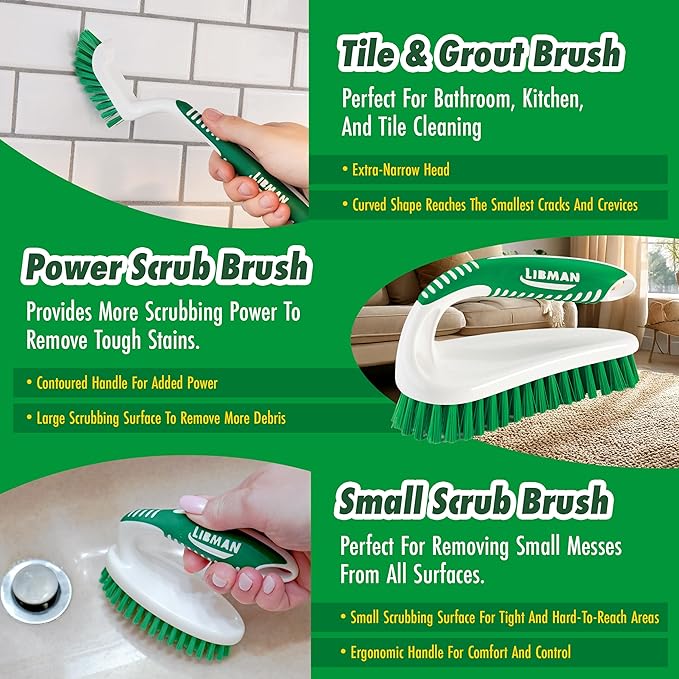 Libman Scrub Brush Kit | Cleaning Brush | Tile & Grout Brush | Small Scrub - Image 3