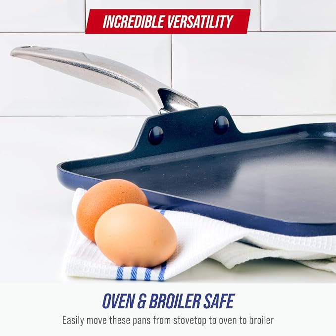 Blue Diamond 11" Nonstick Square Griddle Pan, Non Toxic PFAS-Free Diamond - Image 6