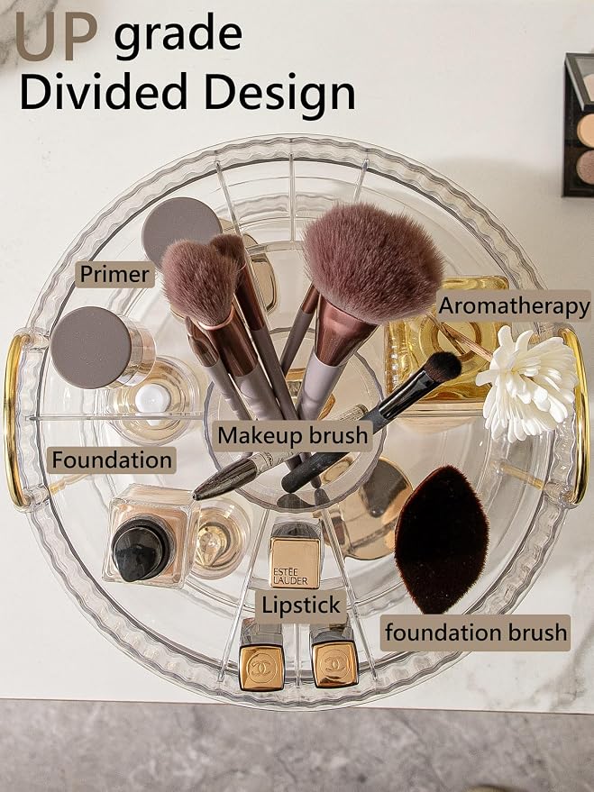 Asayuee 360 Rotating Makeup Organizer, 2 Tier Large Capacity Make Up Organizers - Image 2