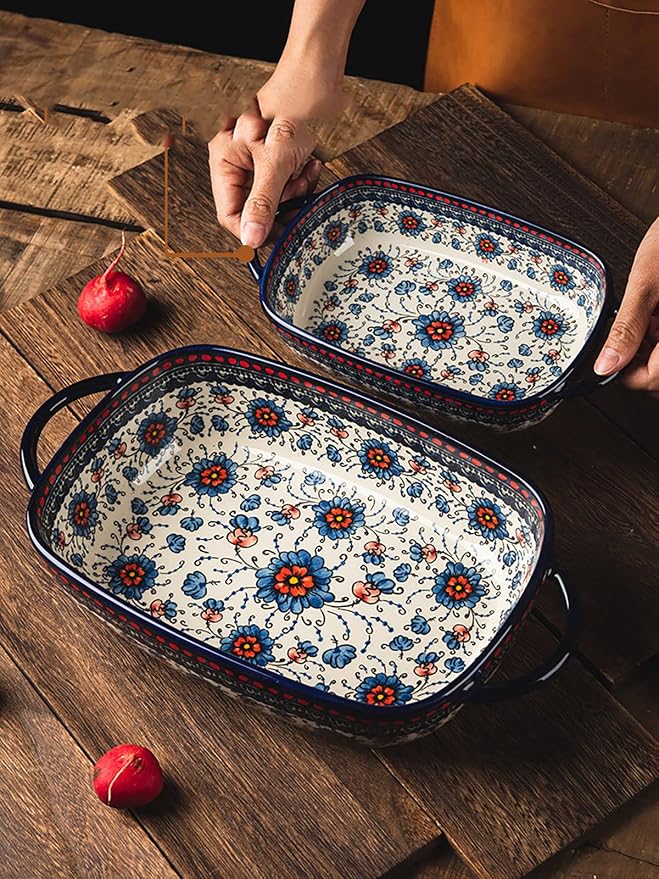 Vintage Style Pottery Bakeware Ceramic Casserole Dish Baking Pan Lasagna Pans - Image 3