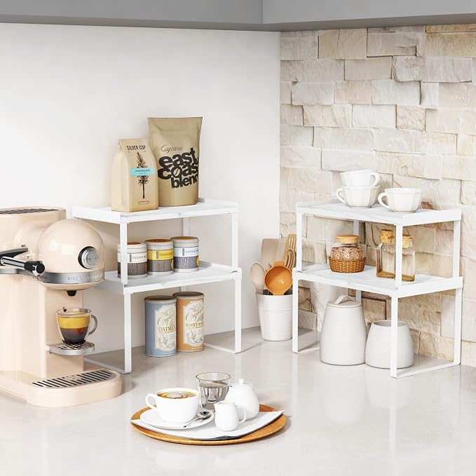 Goozii White Marble Kitchen Counter Shelf Organizer, Modern Dish Plate Organizer - Image 2