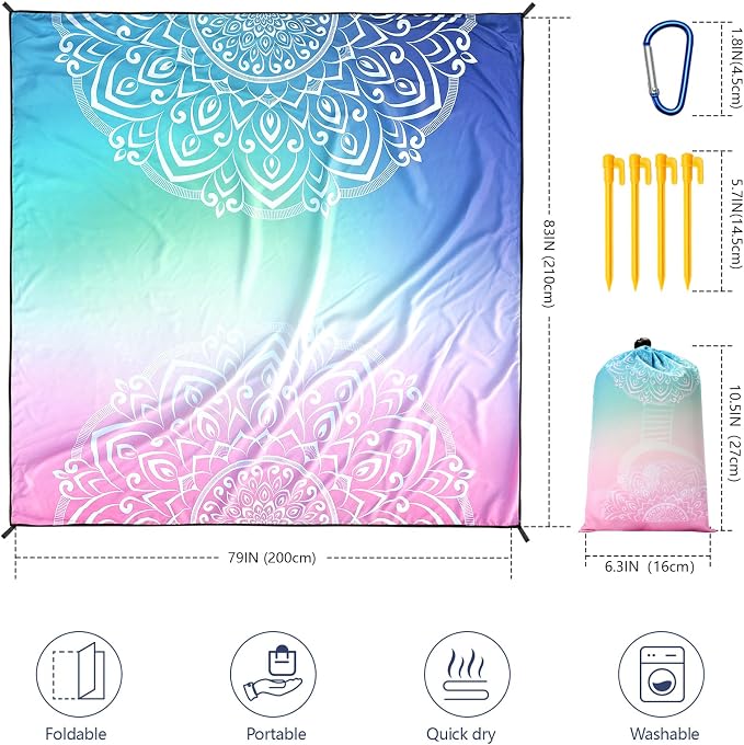 HIHOHO Beach Blanket Waterproof Sandproof Extra Large Beach Mat 79" X - Image 2