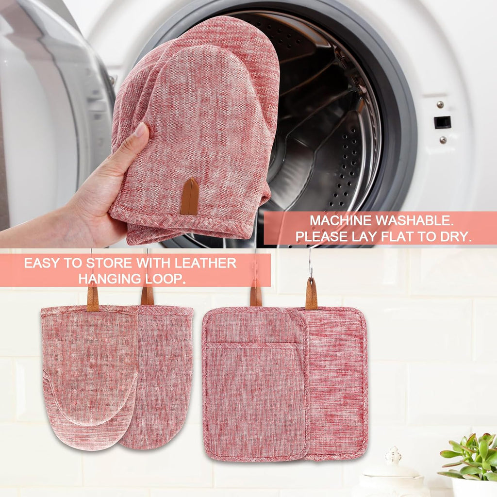 4Pcs Heat Resistant Oven Mitts & Potholders (Up to 500°F), Flexible