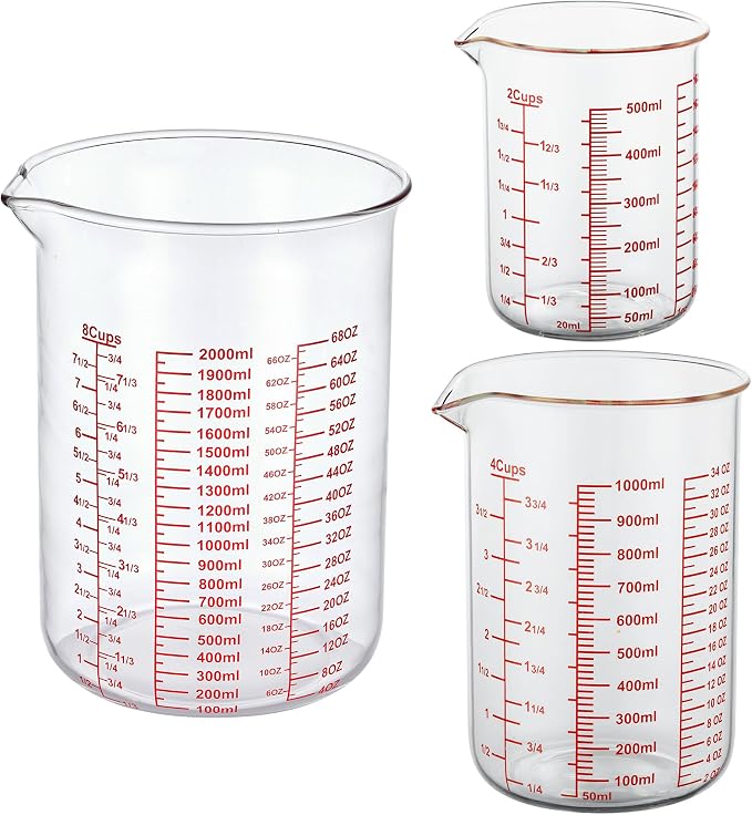 3 Piece Glass Measuring Cup Set, Includes 2-Cup, and 8-Cup High Borosilicate by AckersBORO33