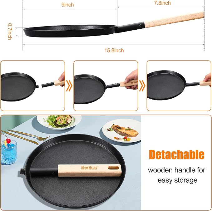 bodkar 8-inch Frying Pan Skillet Flat Crepe Pan, Lightweight Grill Pan - Image 2